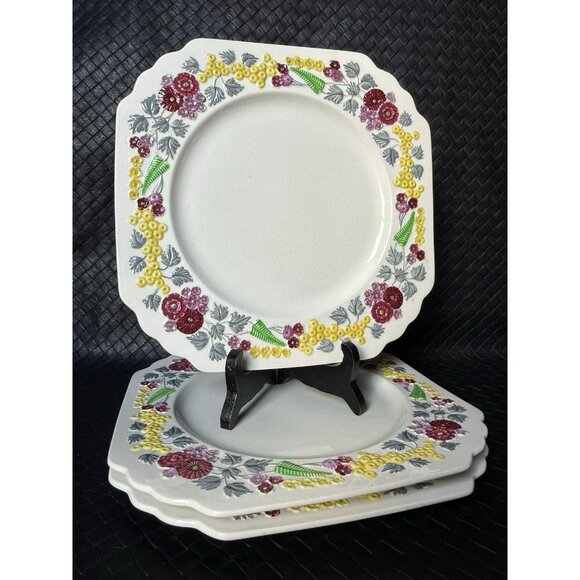 ENGLISH Westminster GEORGE JONES MAJOLICA Dinner PLATE Set Of 3 9 Inch - Picture 1 of 10